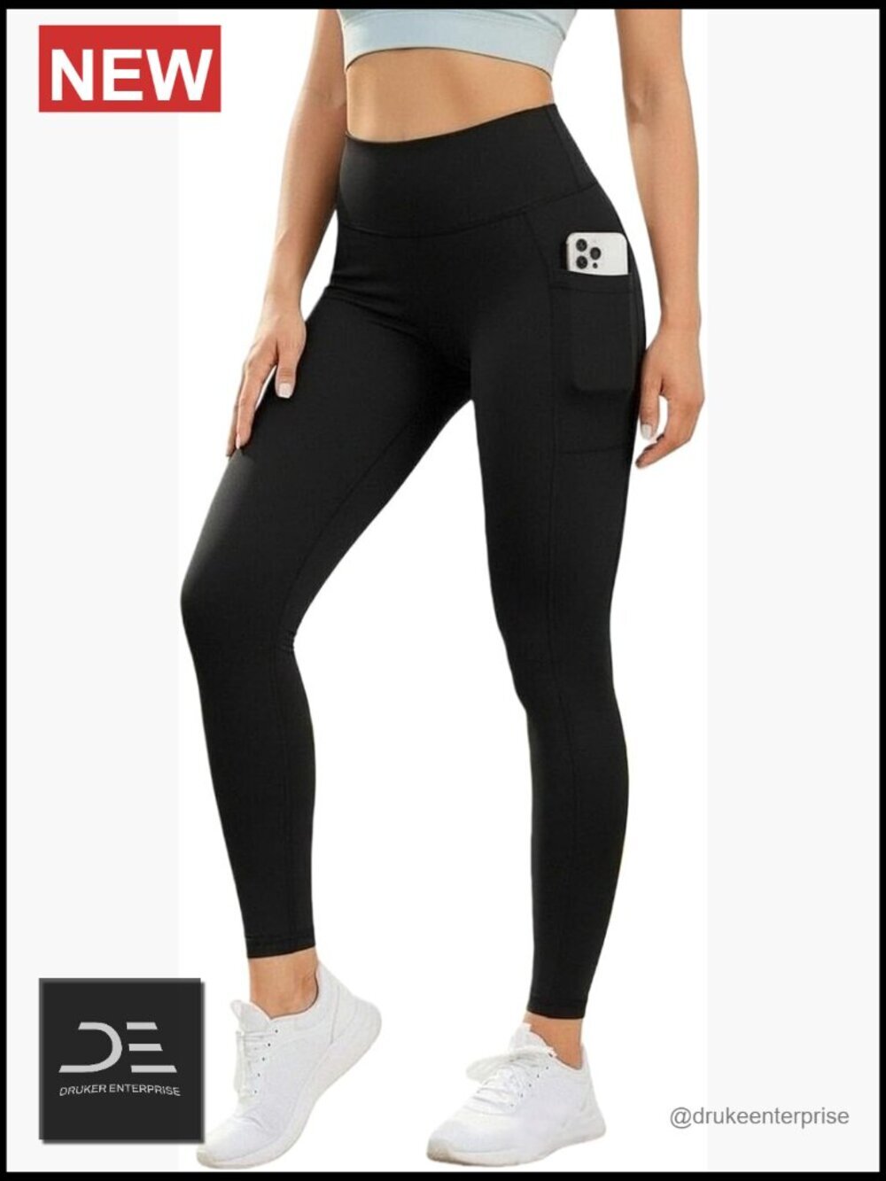 High Waist Yoga Leggings with Pockets, Tummy Control Compression Tights